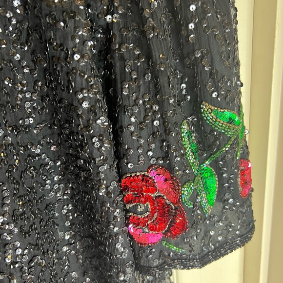 Vintage Laurence Kazar silk sequin & beaded top XL-XXL - Picture 8 of 9